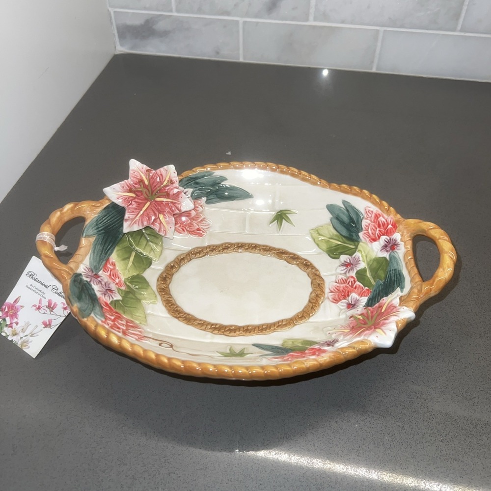 Botanical Collection by Corner Ruby hibiscus flower tray serving 10 in x 7.5 in